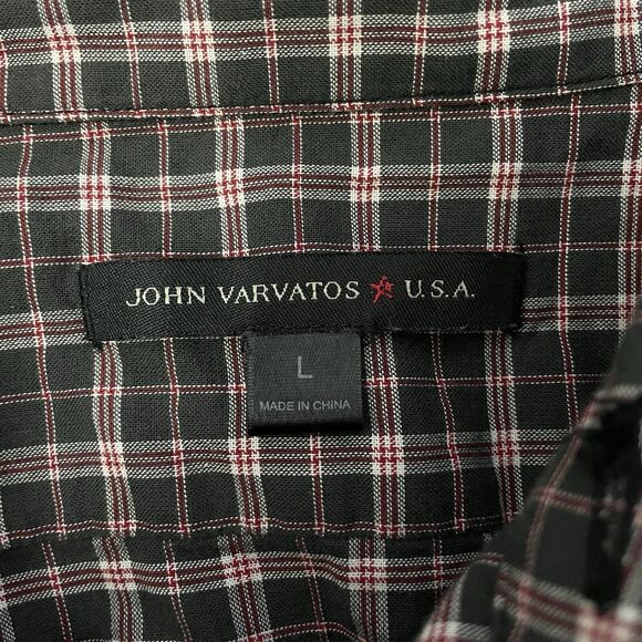 John Varvatos Men's Large Black & Red Check Long Sleeve Button-Front Shirt - Picture 7 of 8